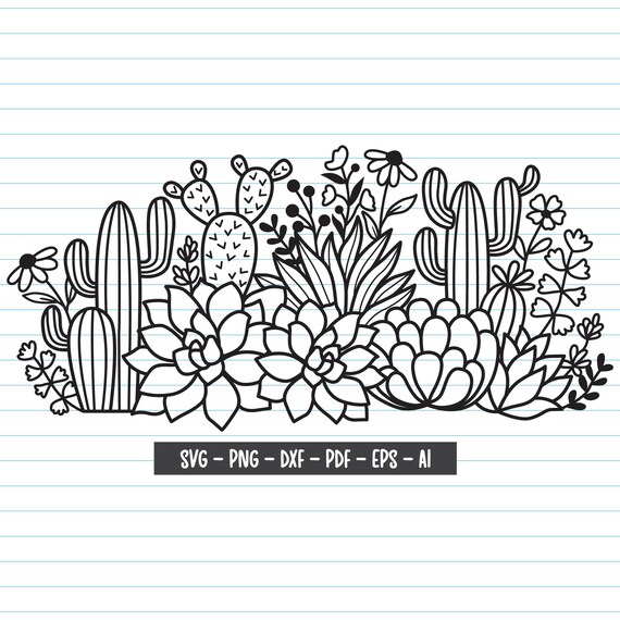 Cactus Svg Files, Cactus Flower Svg, Cactus Wildflower Svg, Cactus Border Svg, Succulent Svg, Cactus Clipart, Plants, Svg Files For Cricut.