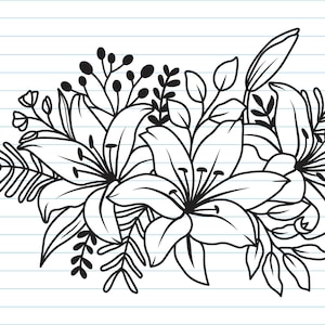 Lily Svg, arquivos de flores Svg, Lily Flower Svg, buquê de flores Svg, flor de casamento Svg, clipart de flores, arquivos Svg para Cricut e silhueta.