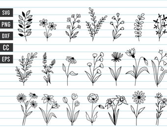 Flower Svg, Wildflower Svg, Flower And Leaf Botanital Element Svg, Floral Svg, Flower Cut Files, Flower Svg Files For Cricut, Svg, Png, Dxf.