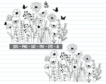 Wildblumen Löwenzahn-Svg-Dateien, Blumen-Svg, Wildblumen-Svg, Blumen blüht Löwe-Svg, Blumen-Clipart, Löwenzahn-Svg, Botanische Svg, Löwe-Svg-Dateien für Cricut.