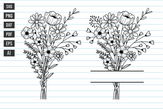 Flower Svg, Flower Bouquet Svg, Flower Split Monogram Svg, Flower Frame Svg, Flower border Svg, Flower Svg Clipart, Svg, Png, Dxf.