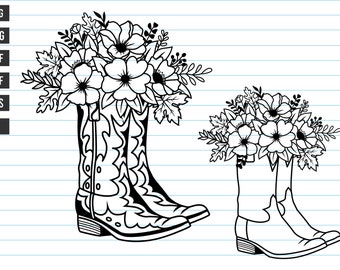 Cowboy Boots With Flower Svg, Cowboy Boots Svg, Floral Boots Svg, Cowgirl Svg, Cowgirl, Flower, Western, Western Boots Svg,