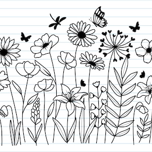 Fiore di campo in formato Svg, Fiore in formato Svg, Prato di fiori in formato Svg, Fiori di campo in formato Svg, Floreale in formato Svg, Clipart di fiori in formato SVG, File di taglio in formato Svg di fiori, Svg, Png, Dxf.