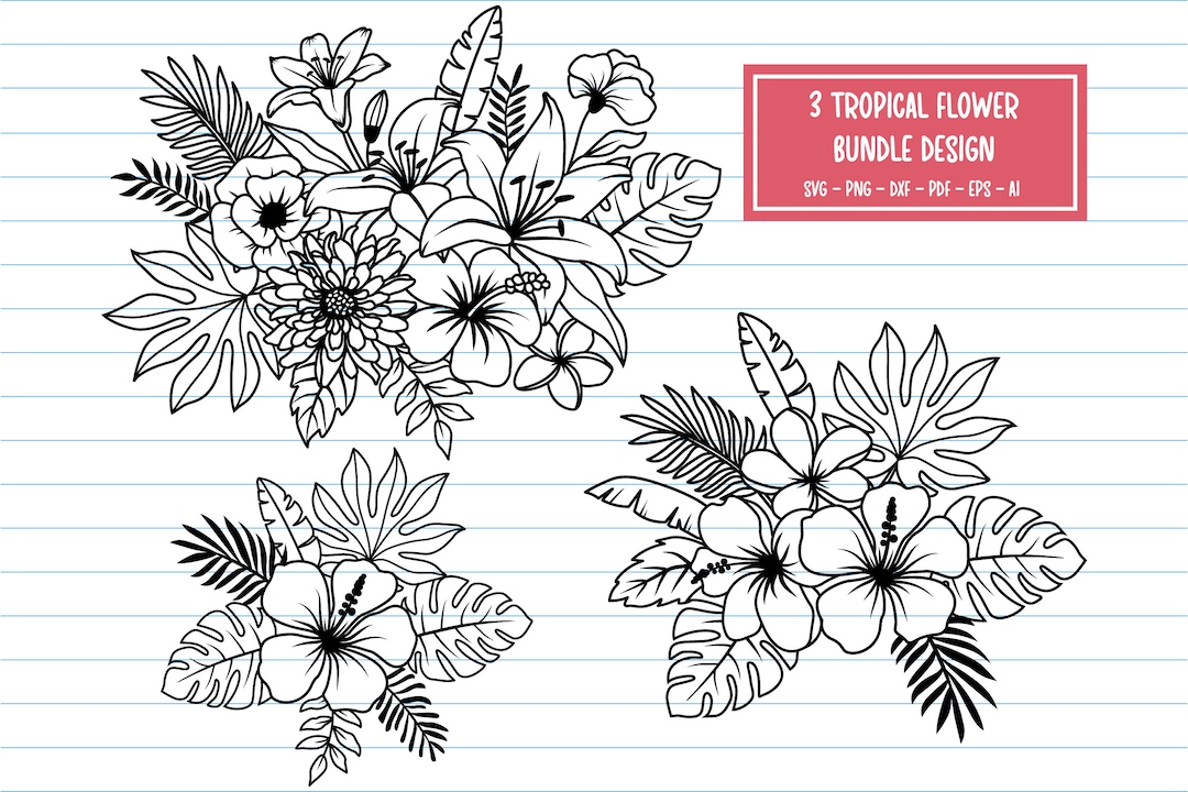 Flower Svg Bundle, Flowers Svg, Tropical Flower Svg, Tropical Leaves ...