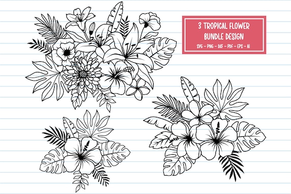 Tropical Flower SVG Bundle: Floral Clipart, Cricut Files (digital
