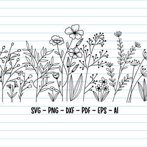 Flower Svg, Flower Svg Files, Wildflower Svg, Flowers And Leaf Clipart, Flower Svg Files For Cricut And Silhouette, Wildflower Svg Files.