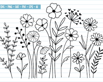 Flower Svg, Wildflower Svg, Flower Clipart, Flower Meadow Svg, Botanical Svg, Wildflower Png, Flower Svg Files For Cricut And Silhouette.