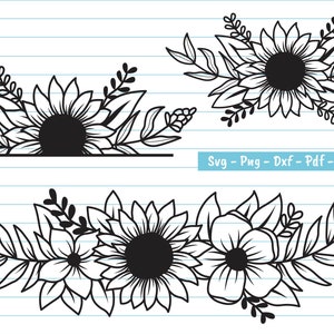Fichiers Svg fleur, lot de fleurs Svg, bordure fleurie, Svg bouquet de fleurs, lot de svg tournesol, tournesol, clipart fleur, bouquet de fleurs Png.