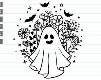 Floral Ghost Svg, Cute Ghost halloween Svg, Halloween Svg, Ghost Svg, Halloween Flower Ghost Svg, Funny Halloween Svg, Halloween Shirt Svg.