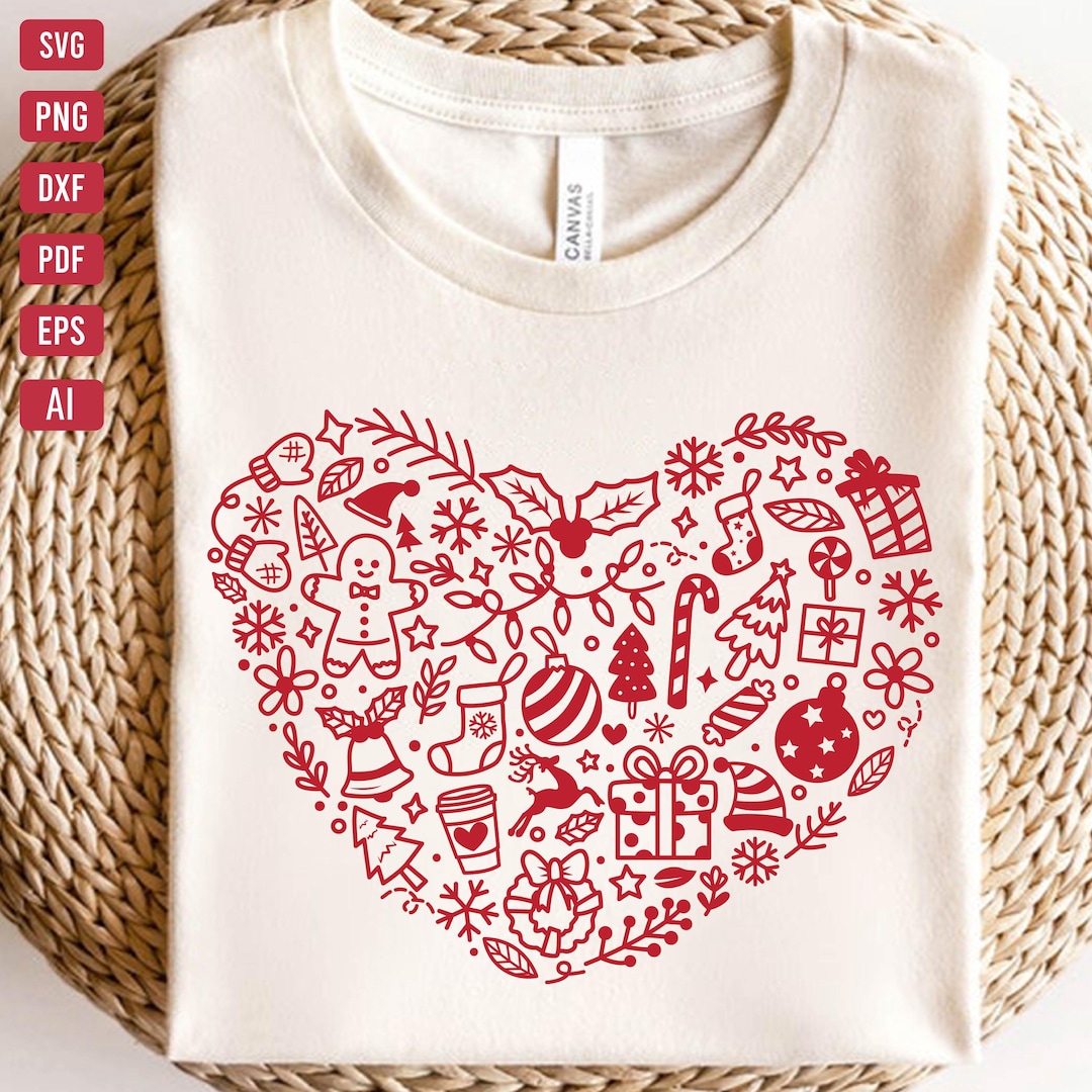 Merry Christmas Svg, Christmas Heart SVG Design: Winter Holiday Clipart ...