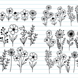 Flower Svg Bundle, Wildflower Svg, Hand Drawn flower, Flowers Svg Cut File, Floral Svg, Botanical Svg, Flower Ornaments Svg, Svg For Cricut.
