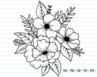 Blumenstrauß SVG: Hand gezeichnete Blume Clipart (Digitale Dateien)