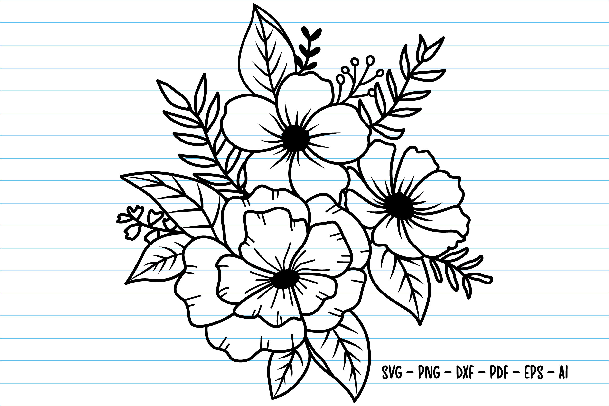 Ramo floral SVG: Clipart de flores dibujadas a mano (archivos digitales) -  Etsy México, image size:2501x1667