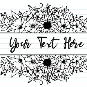 Bordure fleurie Svg, Svg fleur cadre fractionné, Svg cadre floral, fichiers Svg fleur, Svg monogramme fractionné, Svg bordure florale, Svg fleurs mariage.