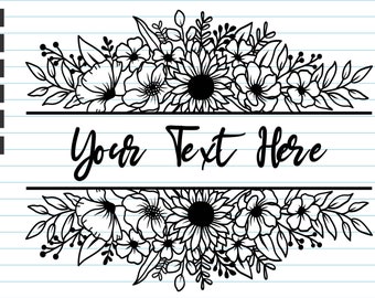 Flower Border Svg, Split Flower Frame Svg, Floral Frame Svg, Flower Svg Files, Split Monogram Svg, Floral Border Svg, Flower Wedding Svg.