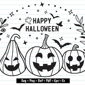 Happy Halloween Svg, Kids Halloween Svg, Halloween Pumpkin Svg, Pumpkin Flower Svg, Halloween Clipart, Halloween Svg Files For Cricut.