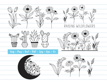 Flowers Svg, Wildflower Svg Bundle, Flower Svg Bundle, Floral Svg, Cactus Svg, Flower Svg Files For Cricut, Wildlower Clipart, Svg, Png.