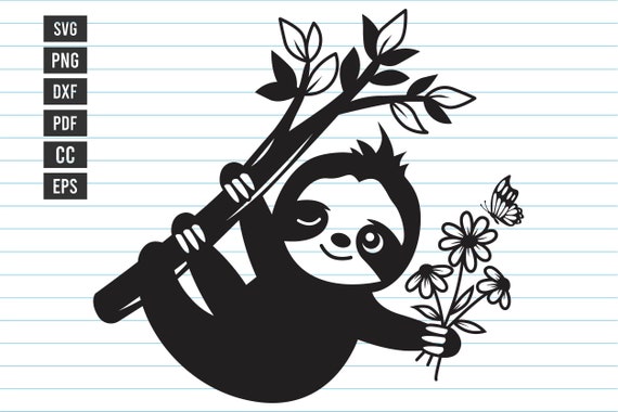 Sloth Svg, Flower Sloth Svg, Baby Sloth Svg, Sloth Svg File, Sloth Clipart, Sloth Shirt Svg, Sloth Svg File For Cricut and Silhouette.