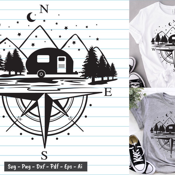 Camping Compass Svg, Camping Shirt Svg, Outdoor Scene Camping Svg, Camping Svg, Compass and Mountain Svg, Png, Outdoor Svg, Camping Clipart.