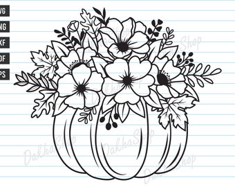 Bloemen pompoen SVG-bestanden, pompoen SVG, bloem pompoen SVG, herfst SVG, pompoen herfst SVG, Thanksgiving bloem, herfst, pompoen met bloem SVG.