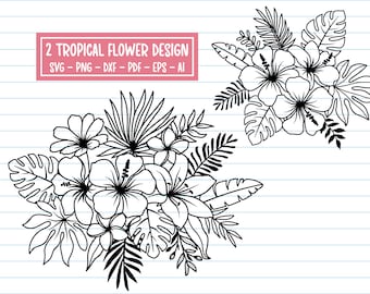 Tropical Svg Bundle, Tropical Flower Svg, Flower Svg, Tropical Leaf Svg, Hibiscus Svg, Hawaiian Svg, Tropical Clipart, Tropical Flower Png.