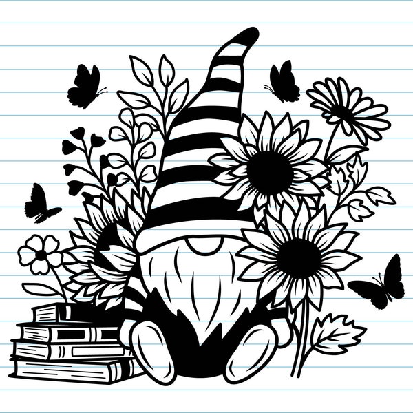 Flower Gnome Svg, Gnome With Sunflower Svg Files, Book Gnome Svg, Gnome Svg, Gnome Png, Sunflower Svg, Book Flower Svg, Svg For Cricut.