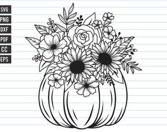 Flower Pumpkin Svg, Pumpkin With Flower Svg, Sunflower Pumpkin Svg, Pumpkin Fall Svg, Fall Svg, Pumpkin, Thanksgiving Svg, Autumn, Harvest.
