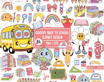 84 Groovy tillbaka till skolan PNG, skola PNG, skolmaterial PNG, skolclipartpaket (digital nedladdning)