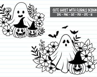Floral Ghost SVG File, Halloween SVG, Pumpkin Halloween Svg, Halloween Cut File, Ghost Flower Cut File, Spooky SVG File, Spooky Clipart.