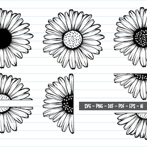 Daisy Svg, Daisy Bundle, Daisys Svg, demi-Svg Daisy, Floral Svg, Svg fleur divisée, Clipart Daisy, Daisy Split monogramme Svg, Svg pour Cricut.
