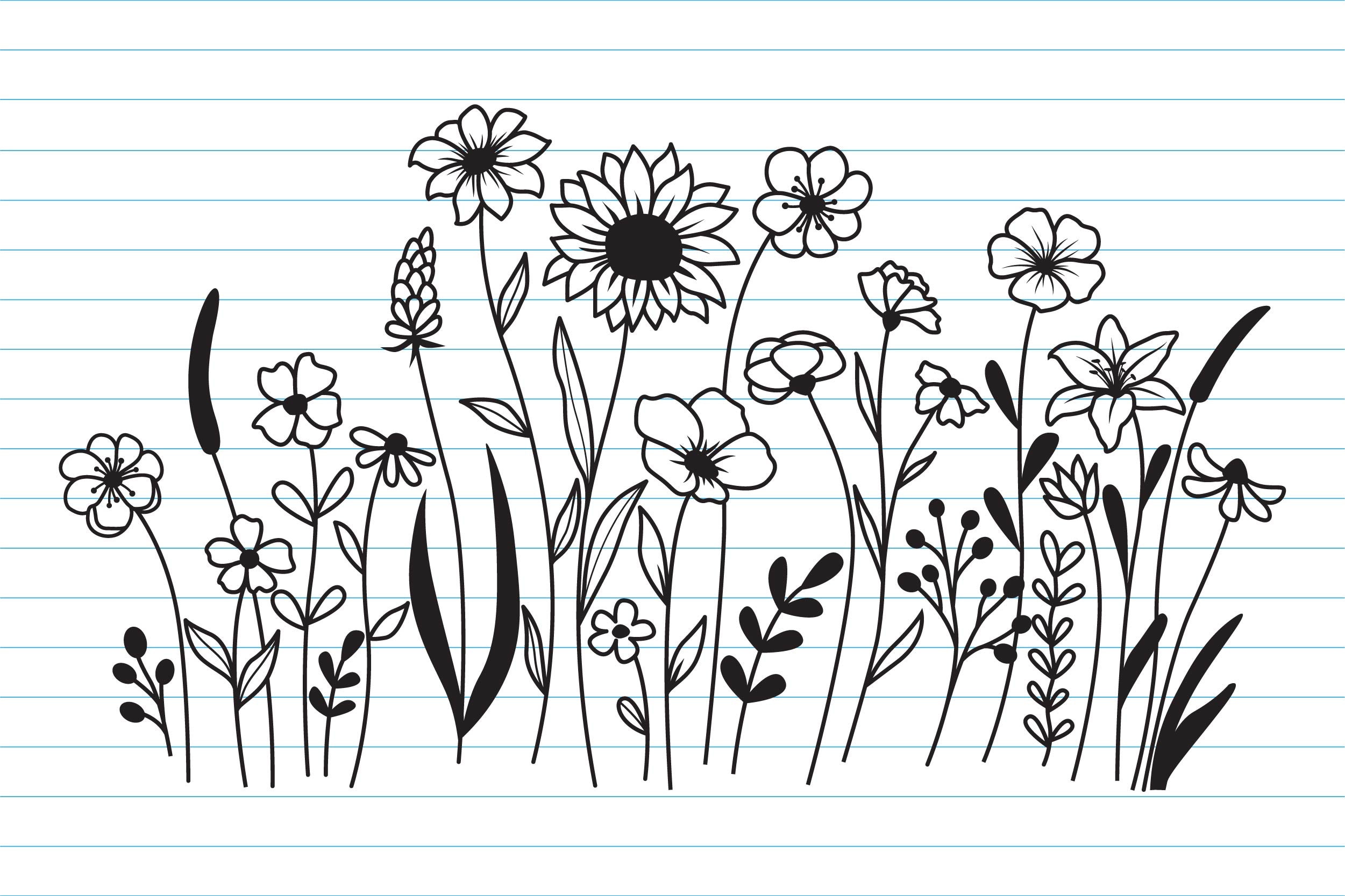 Flower Svg Files Wildflower Svg Hand Drawn Flower and - Etsy