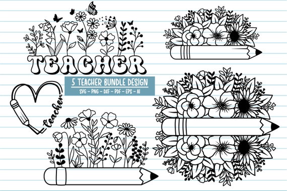 Floral Teacher SVG Bundle: Back to School Designs (Digital Download)