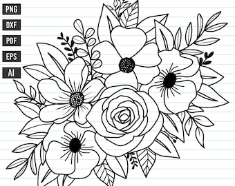 Flores Svg, Ramo de flores Svg, Archivos de corte de flores Svg, Boda floral, Flores Svg, Imágenes prediseñadas de flores Svg, Archivos de flores Svg para Cricut.
