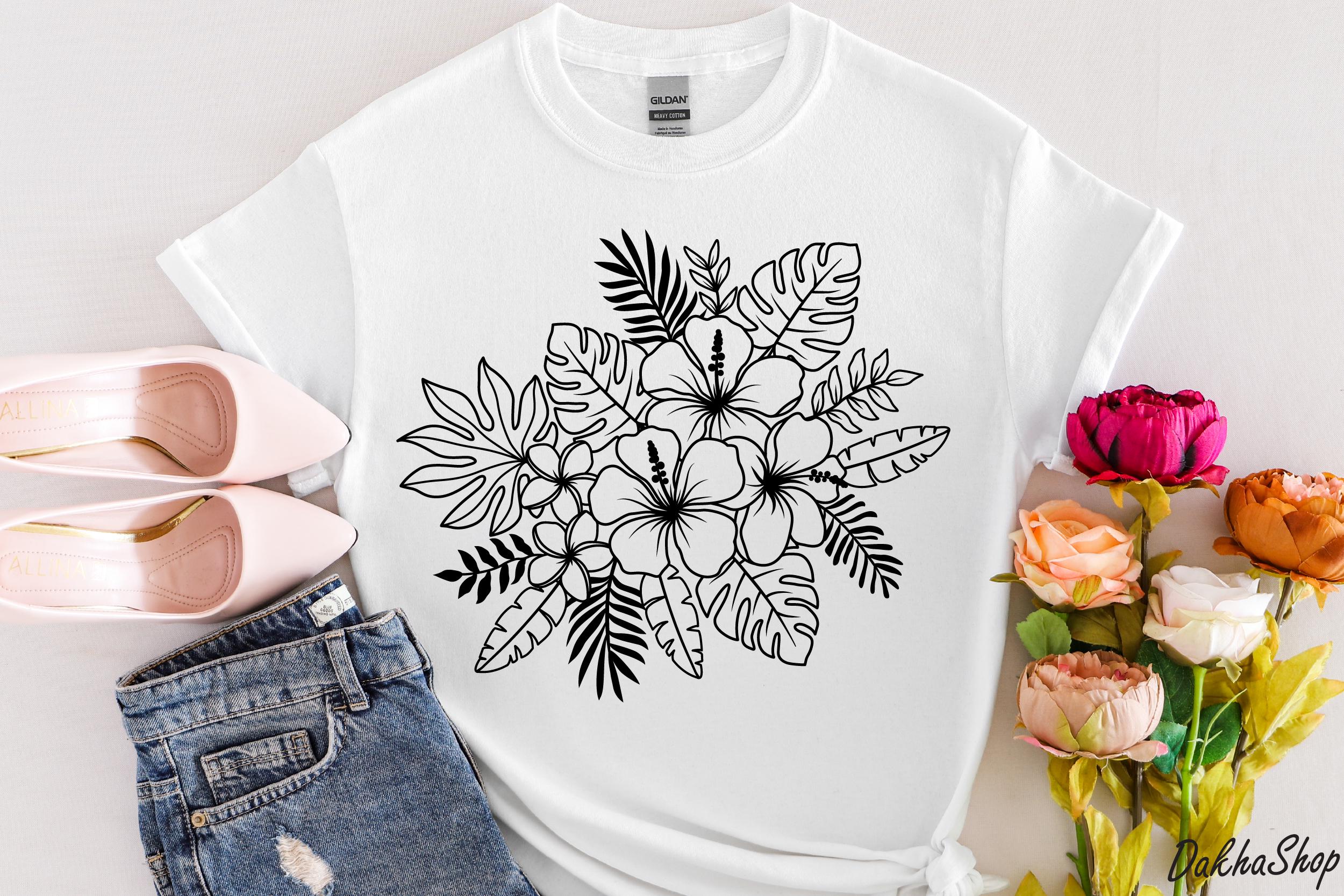 Tropical Flower SVG Bundle: Hibiscus, Leaves, Hawaiian Design (digital ...