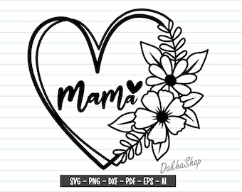 Mama Flower Heart SVG: disegno floreale per la festa della mamma (file digitali)