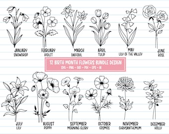 Birth Month Flower Svg, Flower Svg, Wildflower svg, Birthday Flower Svg, Flower Clipart, Floral Svg, Daisy, Botanical Svg, Birth Month svg.
