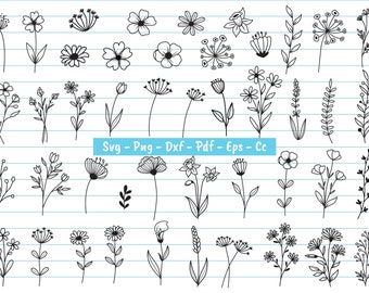 45 Flower Svg, Flower Svg Bundle, Wildflower Svg, Floral Svg, Botaniacl Svg, Flower Element Svg, Flower Svg files For Cricut And Silhouette.