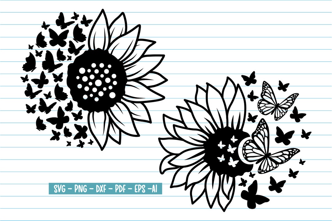 Sunflower Svg Bundle, Sunflower Butterfly Svg, Flower Svg, Floral Png