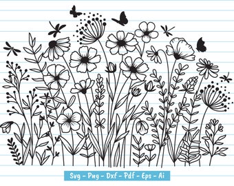 Wildblumen-Svg-Dateien, Blumenart-Svg, Wildblumenblüten Svg, Blumenwiese Svg, Botanisches Svg, Wildblumen-Shirt-Svg, Blumen Clipart, Pflanzen-Svg.