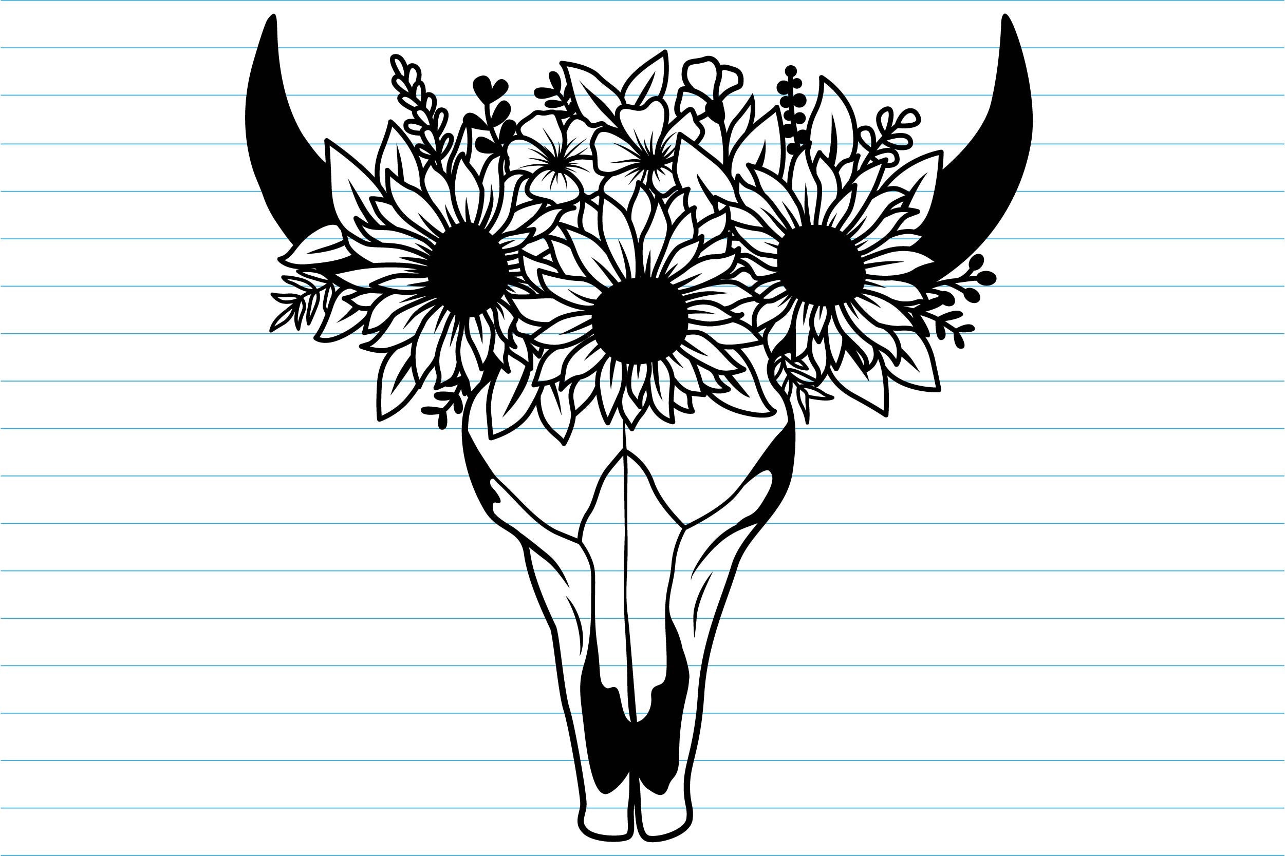 Cow Skull With Flower Svg Cow Skull Svg Cow Skull Flower - Etsy