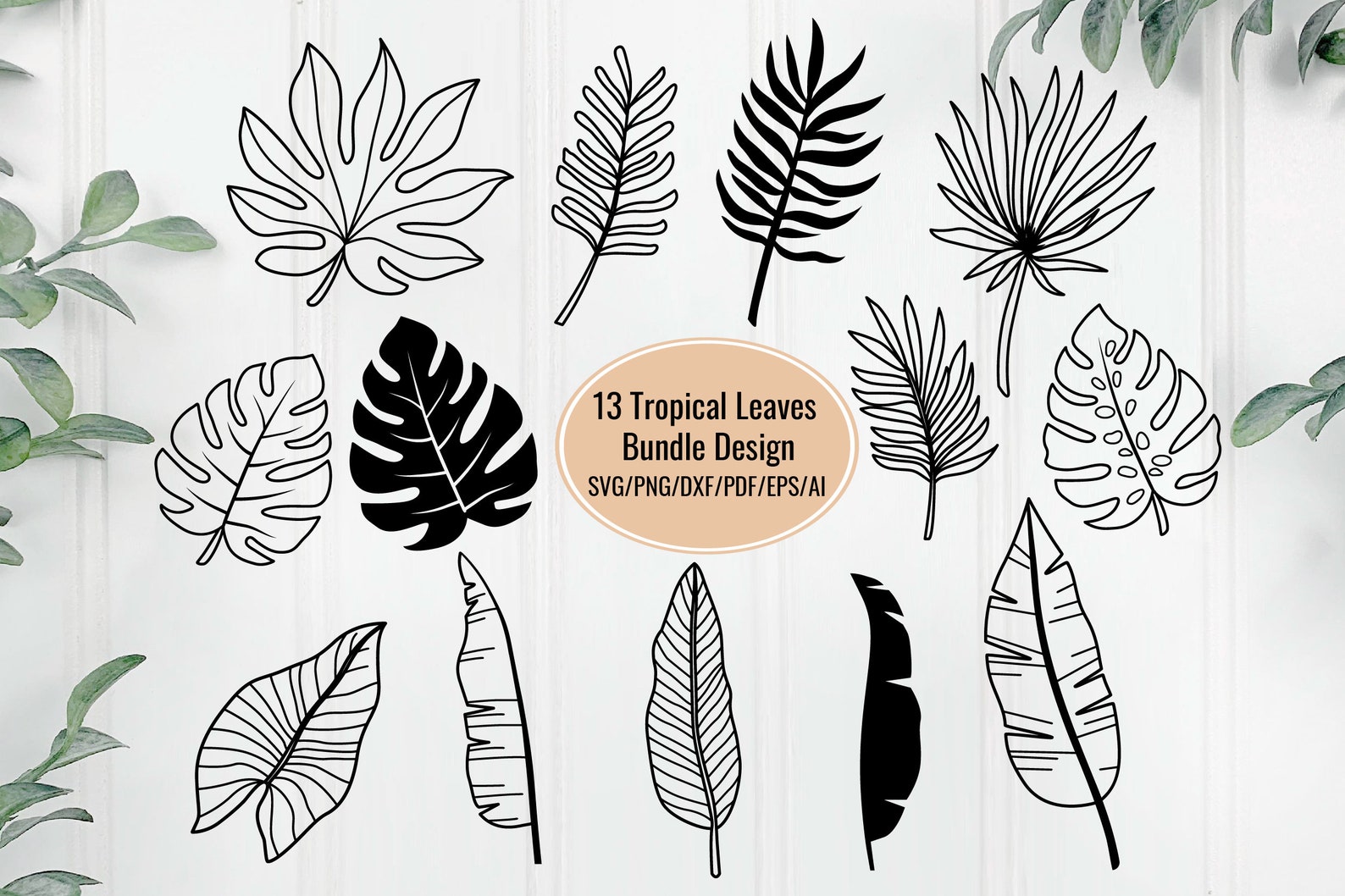 Jungle Leaves Tropical Svg Bundle, Leaf Svg, Leaves Svg, Palm Leaf Svg ...