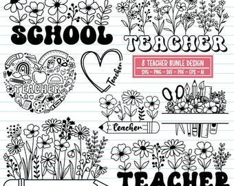Lot Floral Teacher SVG : modèles de rentrée scolaire (téléchargement numérique)