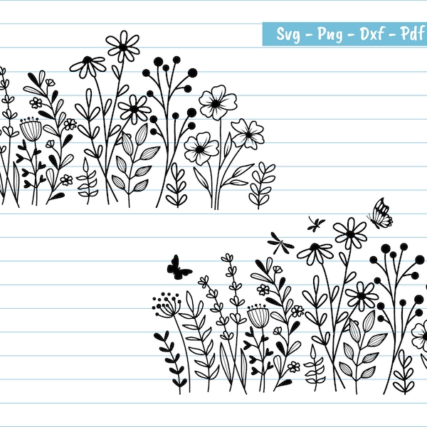 Blumenwiese, Blumen-Svg-Dateien, Wildblumen-Svg, Blumen-Clipart, Blumen-Shirt-Svg, SVG-Dateien für Cricut und Silhouette.