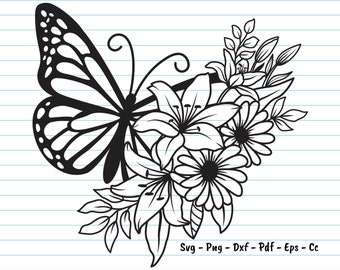 Flower Butterfly Svg, Butterfly Svg Files, Butterfly Flower Svg, Butterfly Lily and Daisy, Flower, Butterfly Clipart, Svg Files For Cricut.