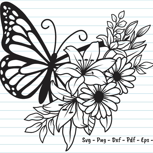 Flower Butterfly Svg, Butterfly Svg Files, Butterfly Flower Svg, Butterfly Lily and Daisy, Flower, Butterfly Clipart, Svg Files For Cricut.