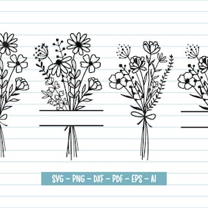 Blumen-Svg-Dateien, Blumen-Svg-Bundle, Blumen-Split-Svg, Split-Blumenrahmen Svg, Wildblumen Svg, Blumenstrauß Svg, Blumen Clipart, Svg, Png.