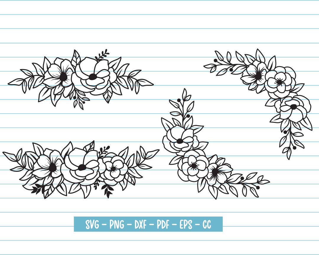 Flower Svg Files, Flower Border Svg, Flower Corner Svg, Floral Wedding ...