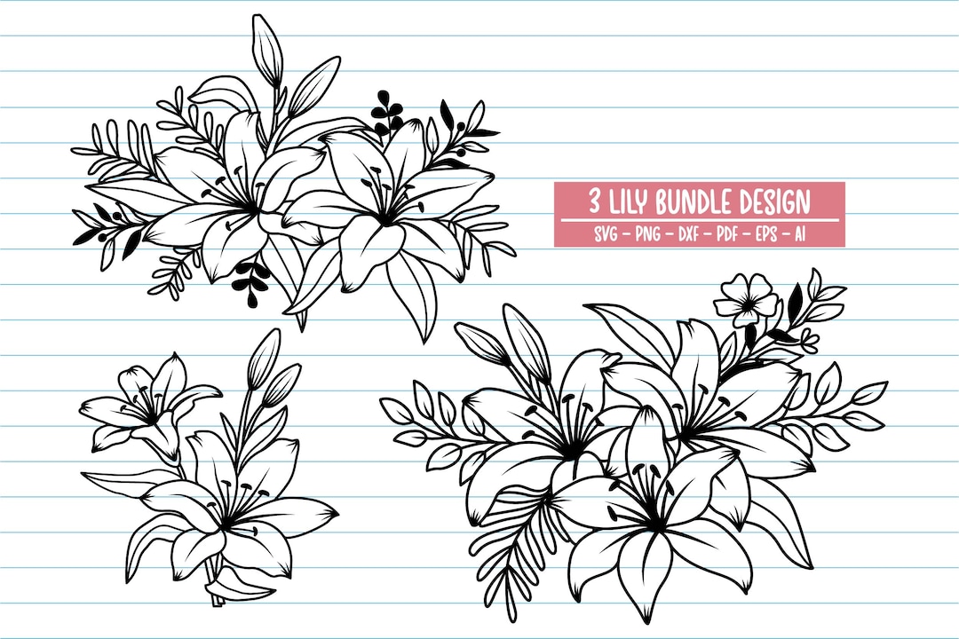 Lily Svg Bundle, Lily Svg, Lily Flower Svg, Hand Drawn Lily Svg, Flower