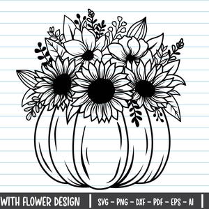 Flower Pumpkin Svg, Fall Svg Files, Pumpkin With Sunflower Svg, Pumpkin Svg, Sunflower Svg, Autumn, Thanksgiving, Flower Pumpkin Clipart.