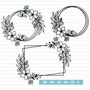 Flower Svg bundle, Flower Border Svg, Flower Svg Files, Flower Wreath Svg, Flower Frame Svg, Circle Svg, Wreath Monogram, Wreath Wedding.